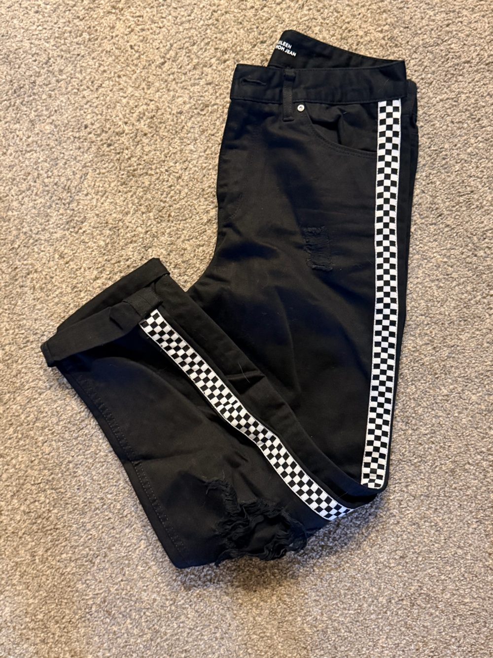 Juniors Black Joggers with Checker Tape